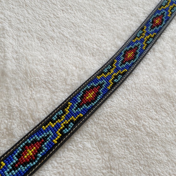 Vintage J Crew native design, seed bead leather belt